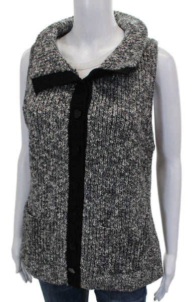 J Envie Women Collared Sleeveless Vest Sweater Gray Acrylic Petite Size S