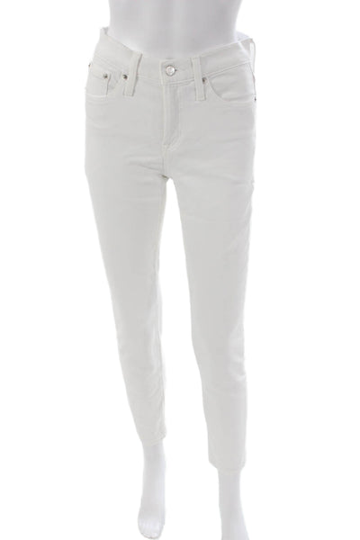 J Crew Women Skinny White Cotton Blend High Rise Jeans Size 26