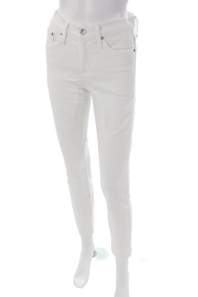 J Crew Women Skinny White Cotton Blend High Rise Jeans Size 26