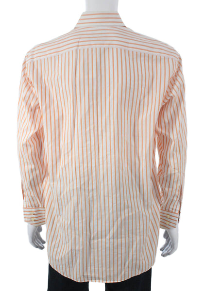 Thomas Dean Mens Cotton Striped Print Button Down Shirt Orange Size L