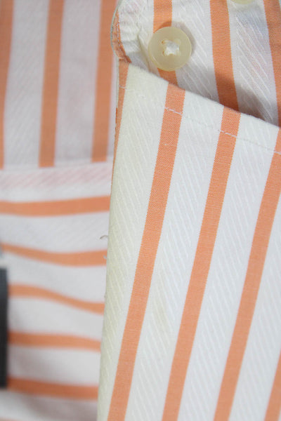 Thomas Dean Mens Cotton Striped Print Button Down Shirt Orange Size L
