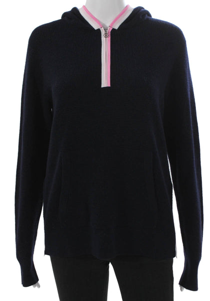 G/Fore Womens Silk Collared Zip Pullover Hoodie Long Sleeve Blue Size S