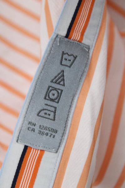 Thomas Dean Mens Cotton Striped Print Button Down Shirt Orange Size L