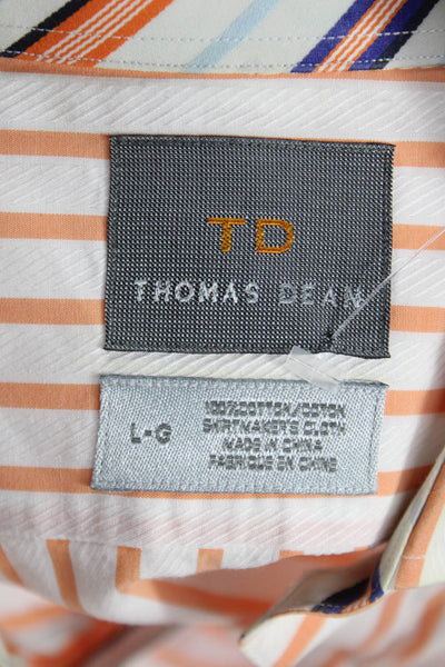 Thomas Dean Mens Cotton Striped Print Button Down Shirt Orange Size L