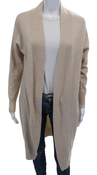 Beryll Womens Cashmere Collared Solid Long Sleeve Cardigan Beige Size One Size
