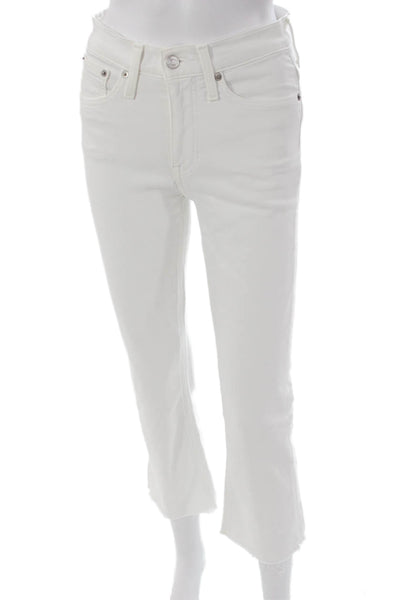 J Crew Women White Bootcut Jeans High Rise Cotton Blend Size 26