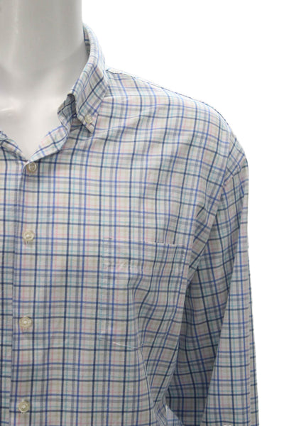 Peter Millar Mens Cotton Blend Checkered Button Up Shirt Pink Size 2XL