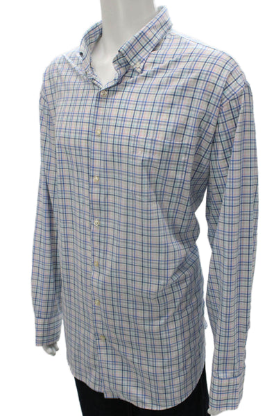 Peter Millar Mens Cotton Blend Checkered Button Up Shirt Pink Size 2XL