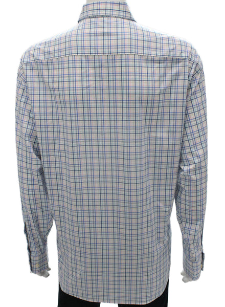 Peter Millar Mens Cotton Blend Checkered Button Up Shirt Pink Size 2XL