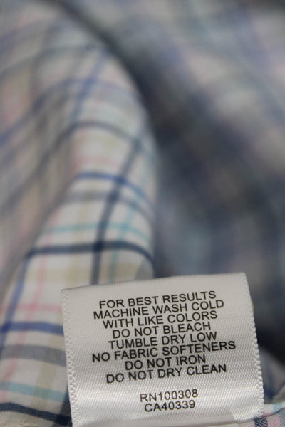 Peter Millar Mens Cotton Blend Checkered Button Up Shirt Pink Size 2XL