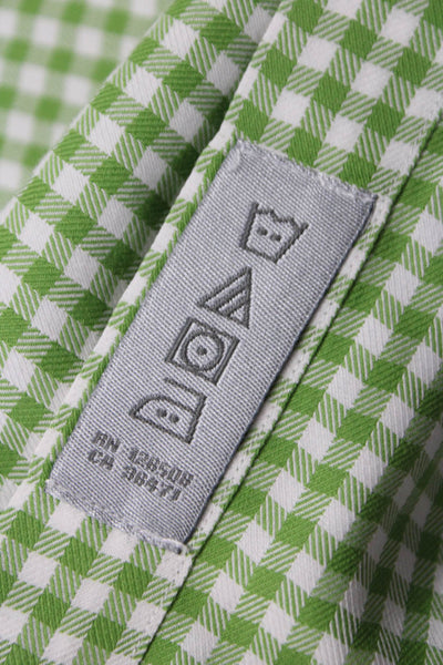 Thomas Dean Mens Cotton Gingham Print Button Down Shirt Green Size L