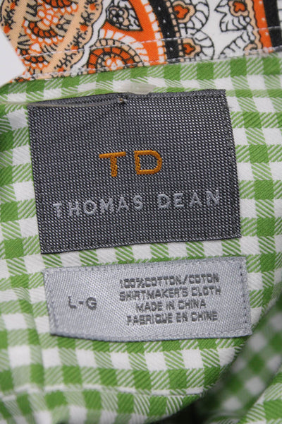 Thomas Dean Mens Cotton Gingham Print Button Down Shirt Green Size L