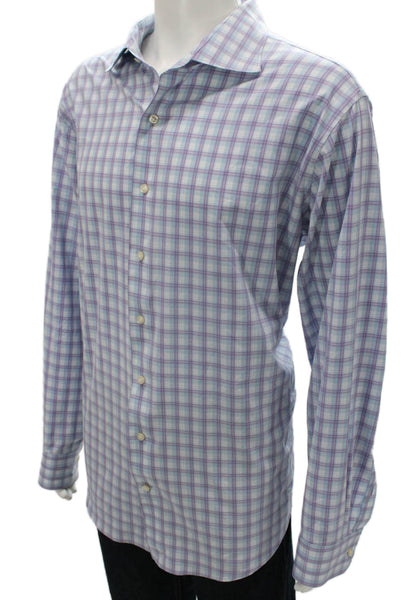 Peter Millar Mens Plaid Collared Button Up Shirt Purple Size 2XL