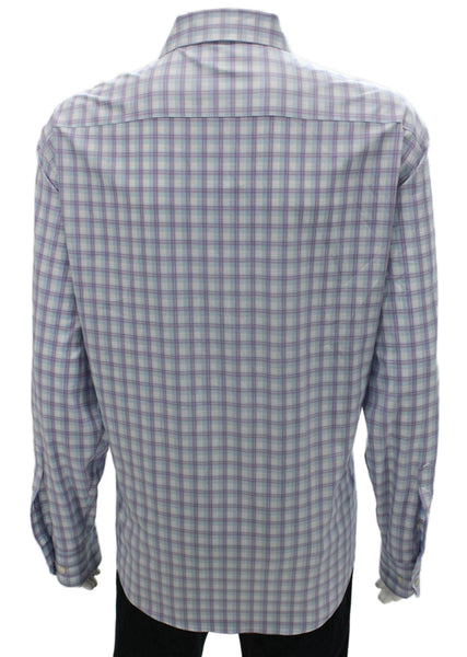 Peter Millar Mens Plaid Collared Button Up Shirt Purple Size 2XL
