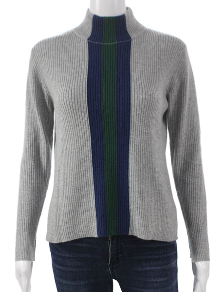Central Park West Women Cashmere Striped Mock Neck Pullover Gray Size XS