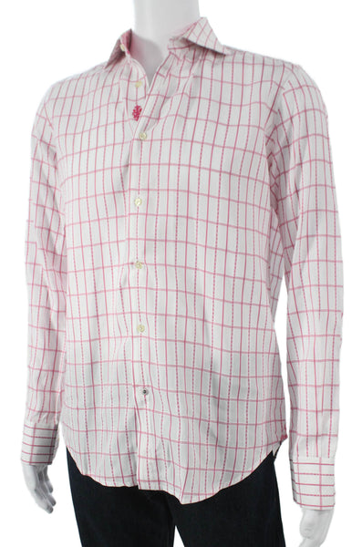 Robert Graham Mens Cotton Geometric Print Button Down Shirt White Size M