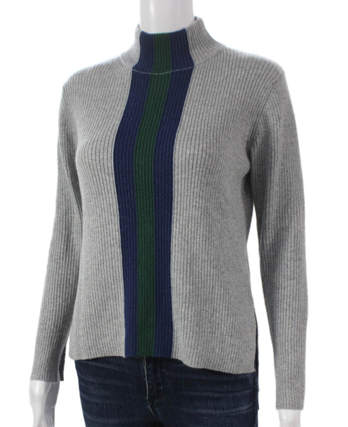 Central Park West Women Cashmere Striped Mock Neck Pullover Gray Size XS