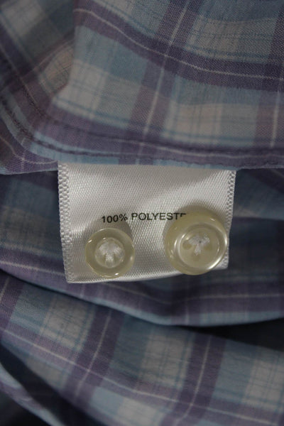 Peter Millar Mens Plaid Collared Button Up Shirt Purple Size 2XL