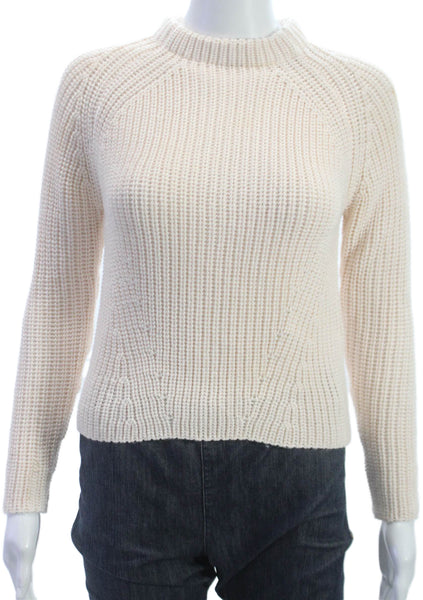 Zara Knit Womens Pullover Sweater Ivory Mock Neck Long Sleeve Acrylic Size S