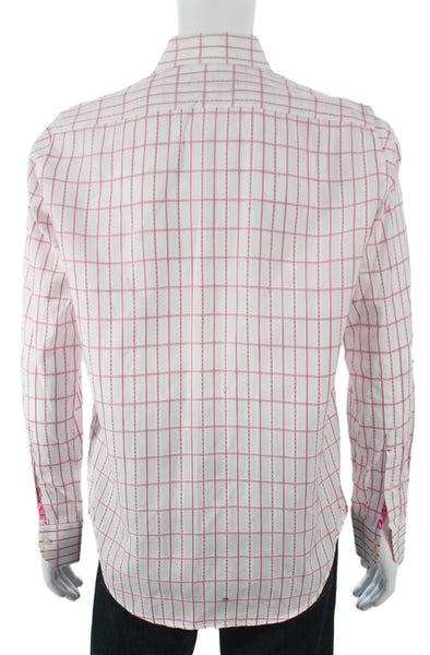 Robert Graham Mens Cotton Geometric Print Button Down Shirt White Size M