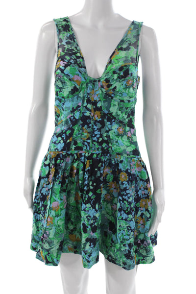 Anthropologie Womens Fit & Flare Floral V Neck Sleeveless Knee Dress Size 2