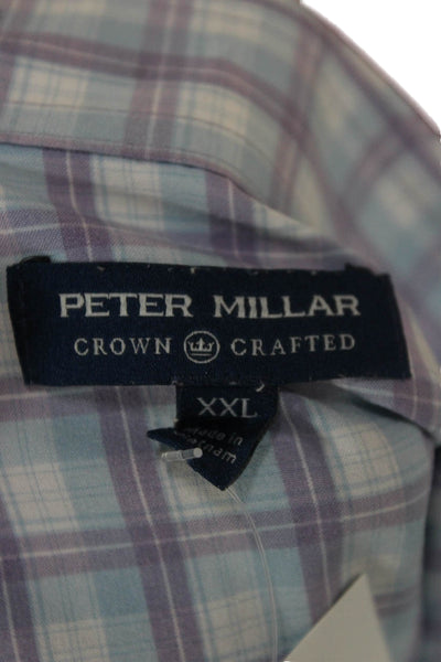 Peter Millar Mens Plaid Collared Button Up Shirt Purple Size 2XL
