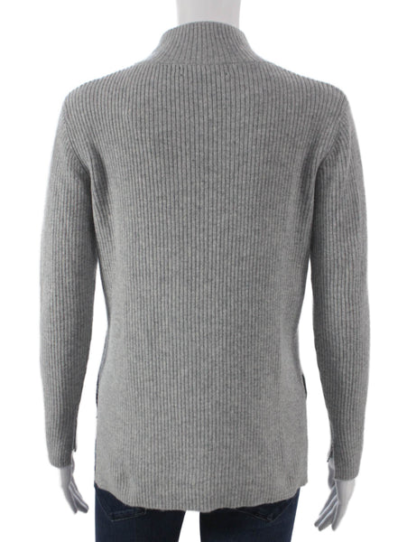 Central Park West Women Cashmere Striped Mock Neck Pullover Gray Size XS