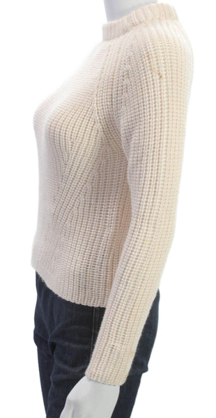 Zara Knit Womens Pullover Sweater Ivory Mock Neck Long Sleeve Acrylic Size S