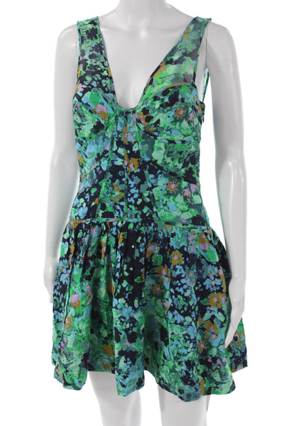 Anthropologie Womens Fit & Flare Floral V Neck Sleeveless Knee Dress Size 2