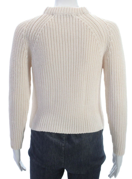 Zara Knit Womens Pullover Sweater Ivory Mock Neck Long Sleeve Acrylic Size S