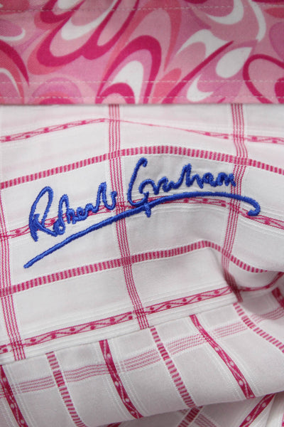 Robert Graham Mens Cotton Geometric Print Button Down Shirt White Size M