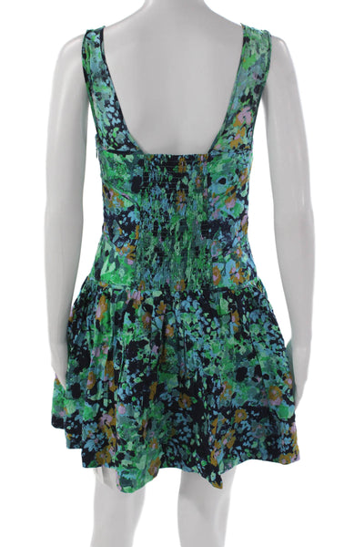 Anthropologie Womens Fit & Flare Floral V Neck Sleeveless Knee Dress Size 2