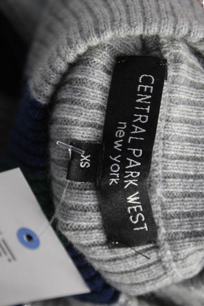 Central Park West Women Cashmere Striped Mock Neck Pullover Gray Size XS