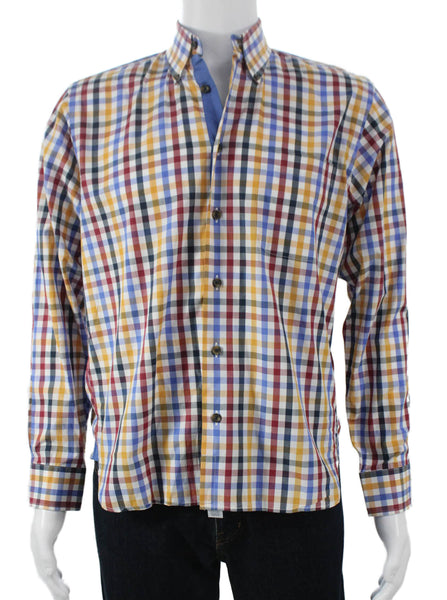 Paul Fredrick Mens Cotton Gingham Print Button Down Shirt Multicolor Size S