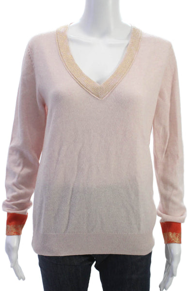 LT Women Pullover Pink Cashmere V-Neck Long Sleeve Size M