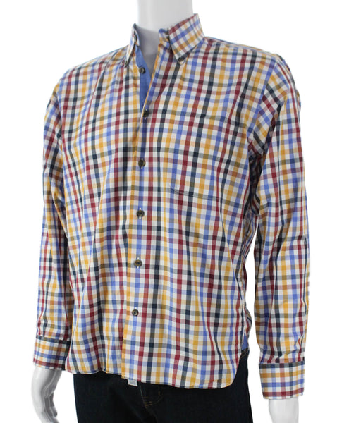 Paul Fredrick Mens Cotton Gingham Print Button Down Shirt Multicolor Size S