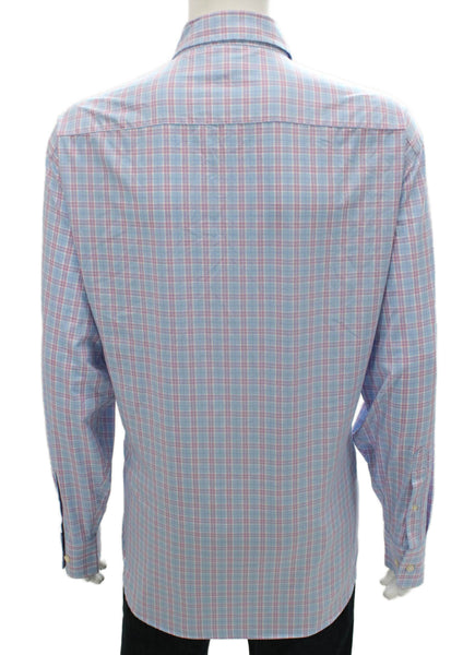 Peter Millar Mens Plaid Collared `Button Up Shirt Purple Size 2XL