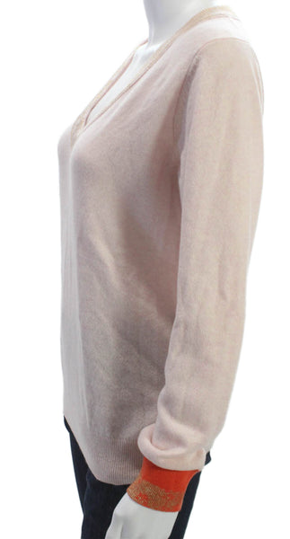 LT Women Pullover Pink Cashmere V-Neck Long Sleeve Size M