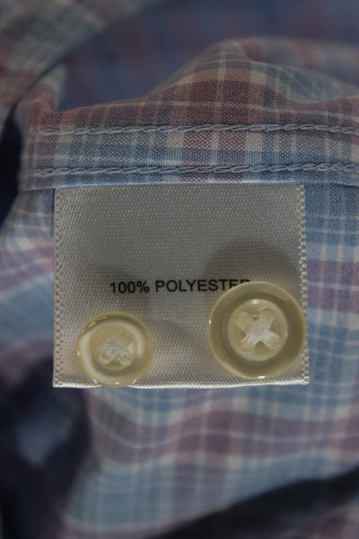 Peter Millar Mens Plaid Collared `Button Up Shirt Purple Size 2XL
