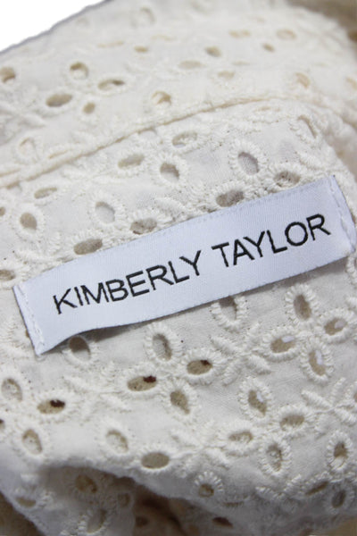 Kimberly Taylor Women Collared Geometric Cotton Button-Up Top Ivory Size S