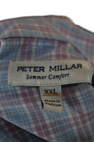 Peter Millar Mens Plaid Collared `Button Up Shirt Purple Size 2XL