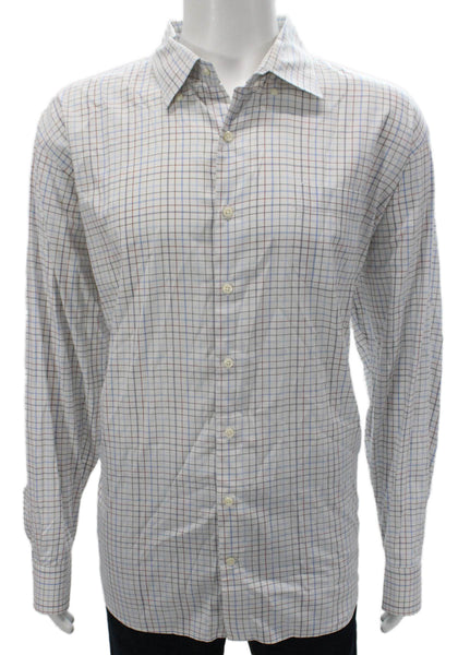 Peter Millar Mens Cotton Blend Checkered Button Up Shirt White Size 2XL