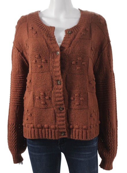 Pilcro Anthropologie Womens Brown Cotton Cardigan Long Sleeve Size M