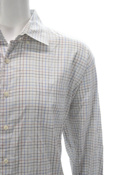 Peter Millar Mens Cotton Blend Checkered Button Up Shirt White Size 2XL