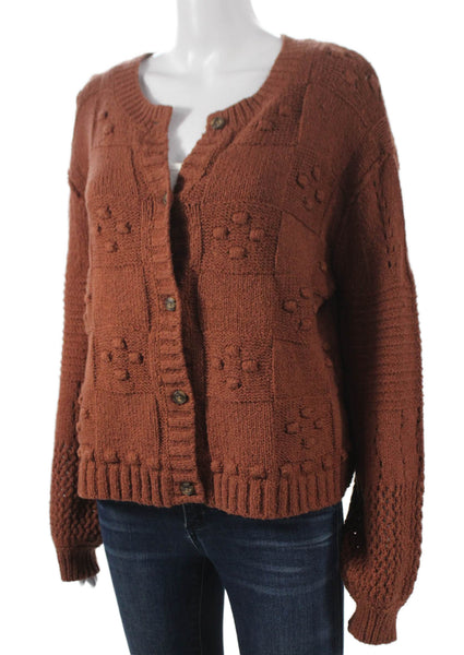 Pilcro Anthropologie Womens Brown Cotton Cardigan Long Sleeve Size M