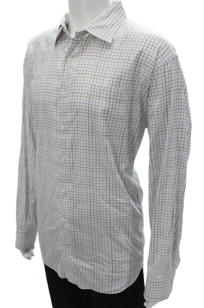 Peter Millar Mens Cotton Blend Checkered Button Up Shirt White Size 2XL