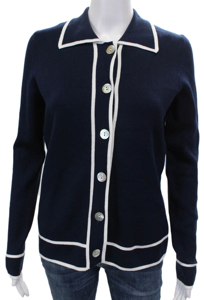 J Envie Womens Cardigan Blue Viscose Collared Long Sleeve Size XS