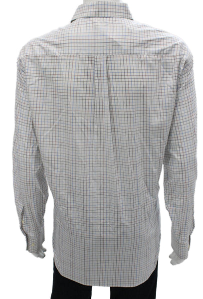 Peter Millar Mens Cotton Blend Checkered Button Up Shirt White Size 2XL