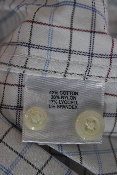Peter Millar Mens Cotton Blend Checkered Button Up Shirt White Size 2XL