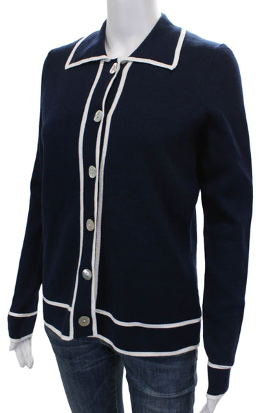 J Envie Womens Cardigan Blue Viscose Collared Long Sleeve Size XS